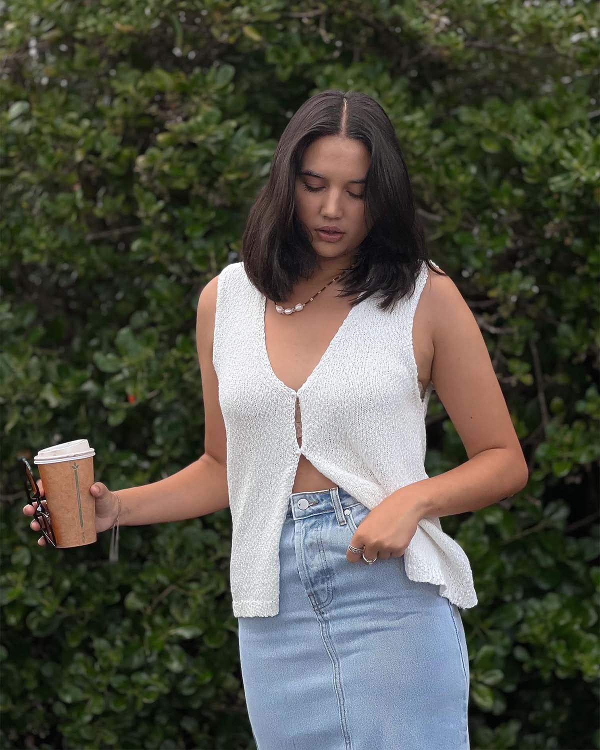 Rhythm Adele Longline Knit Vest in White