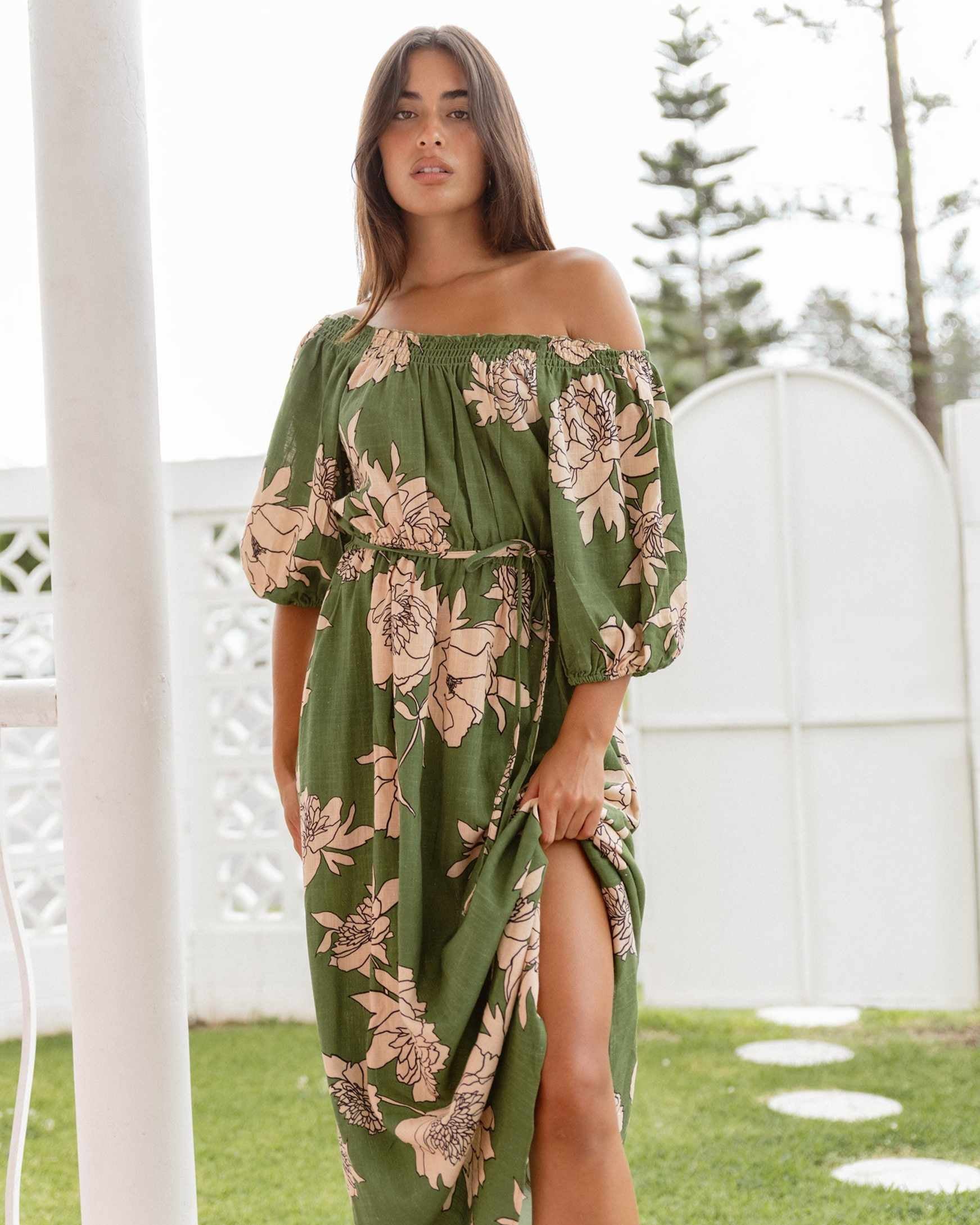 green dress nz Kimono linen dress main image 0