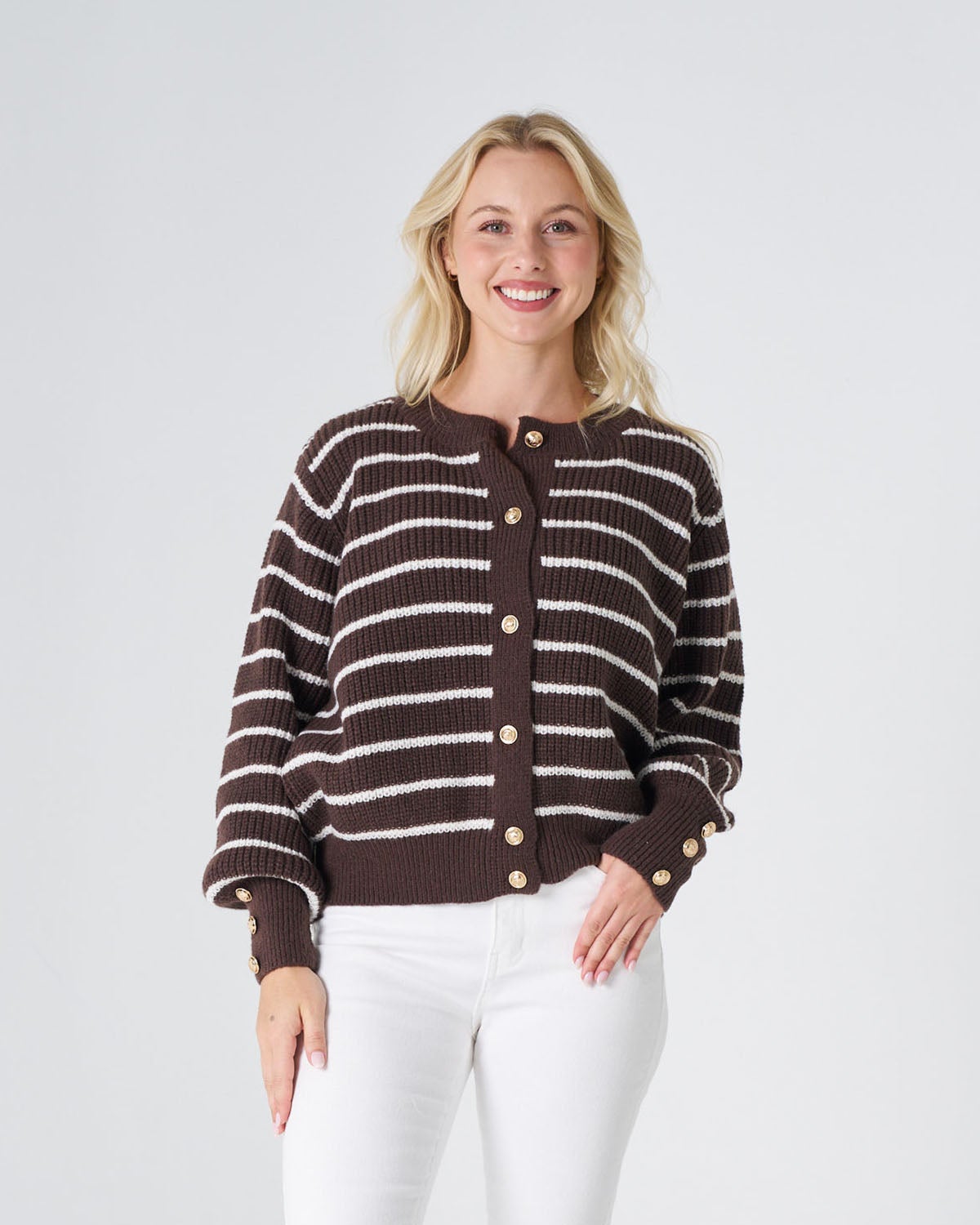 Byron Stripe Cardigan in Coffee | Chances Surf NZ