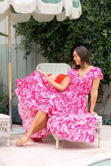 Cap sleeve floral maxi dress clearance