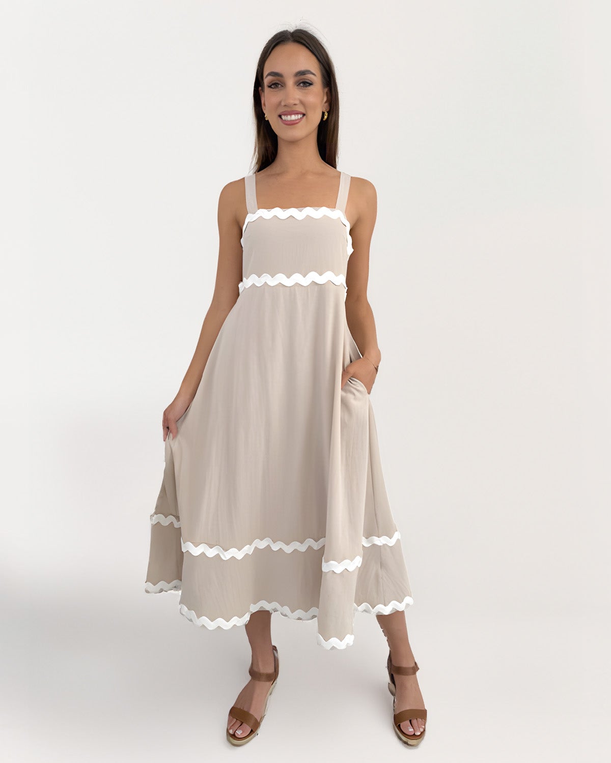 Capri Midi Dress in Natural | Chances Surf NZ