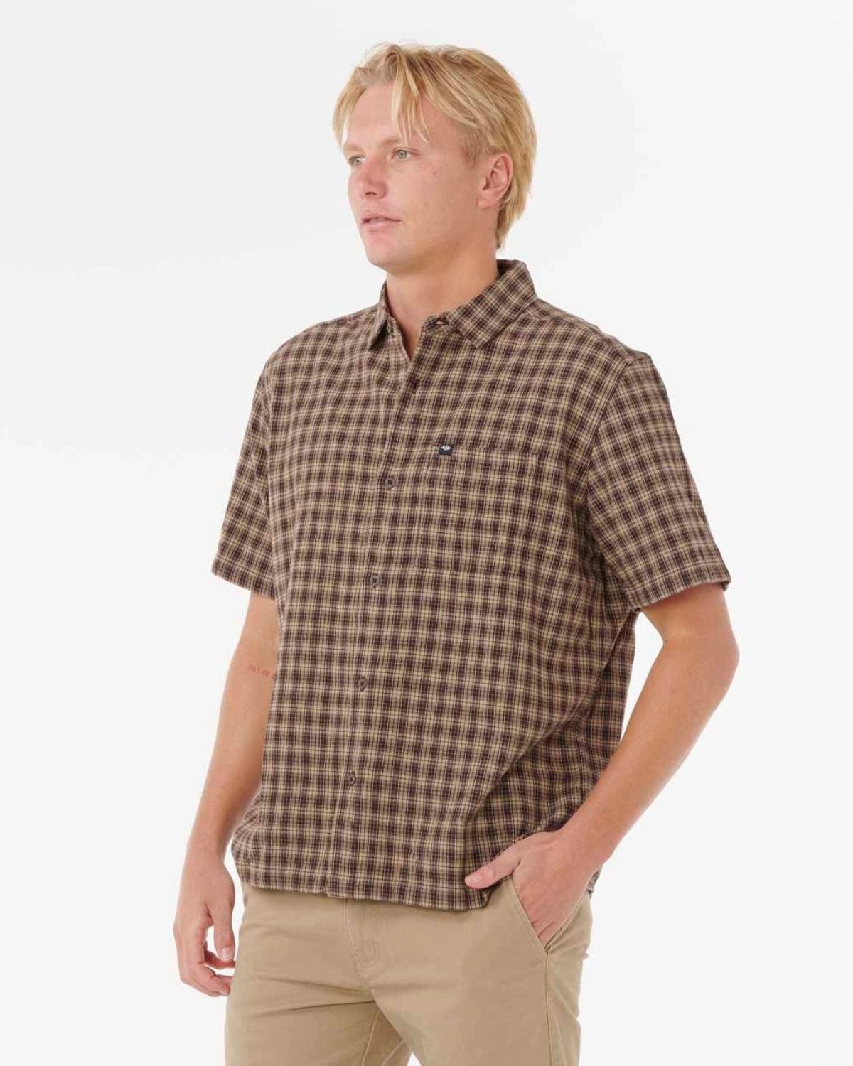 Classic Surf Check Shirt in Khaki Rock | Chances Surf NZ