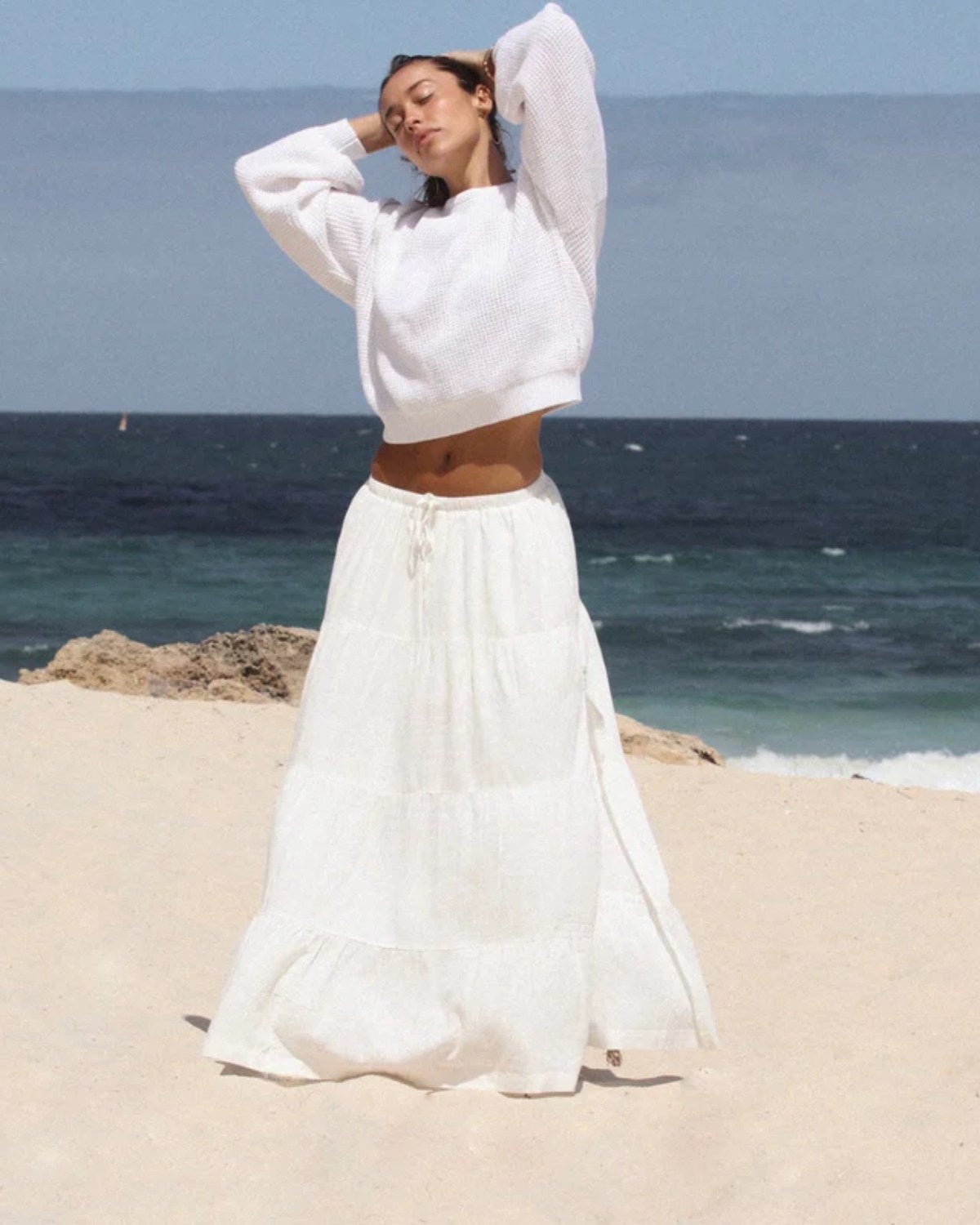 Classic Tiered Maxi Skirt in White | Chances Surf NZ