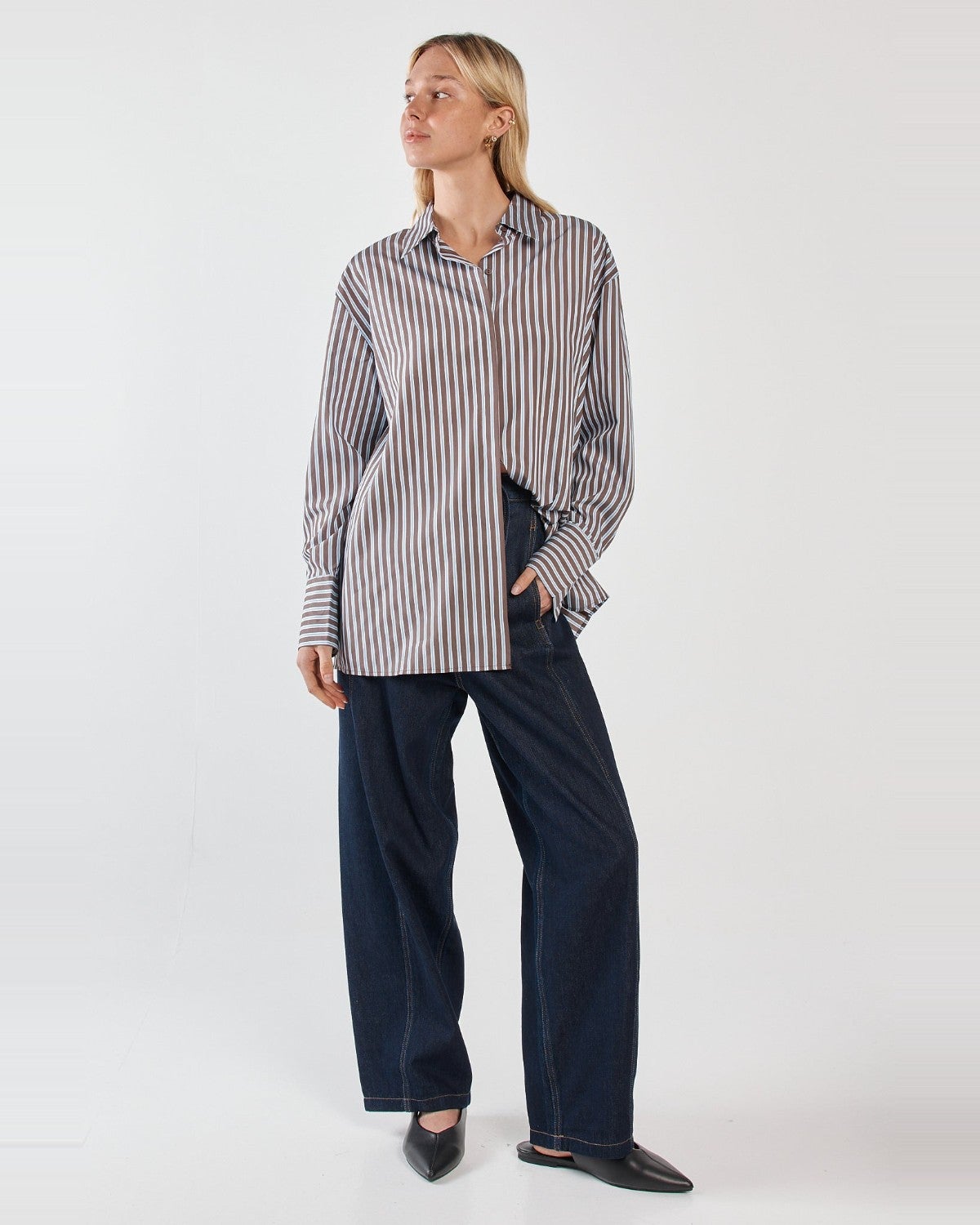 Claudia Stripe Shirt in Choc Blue | Chances Surf NZ