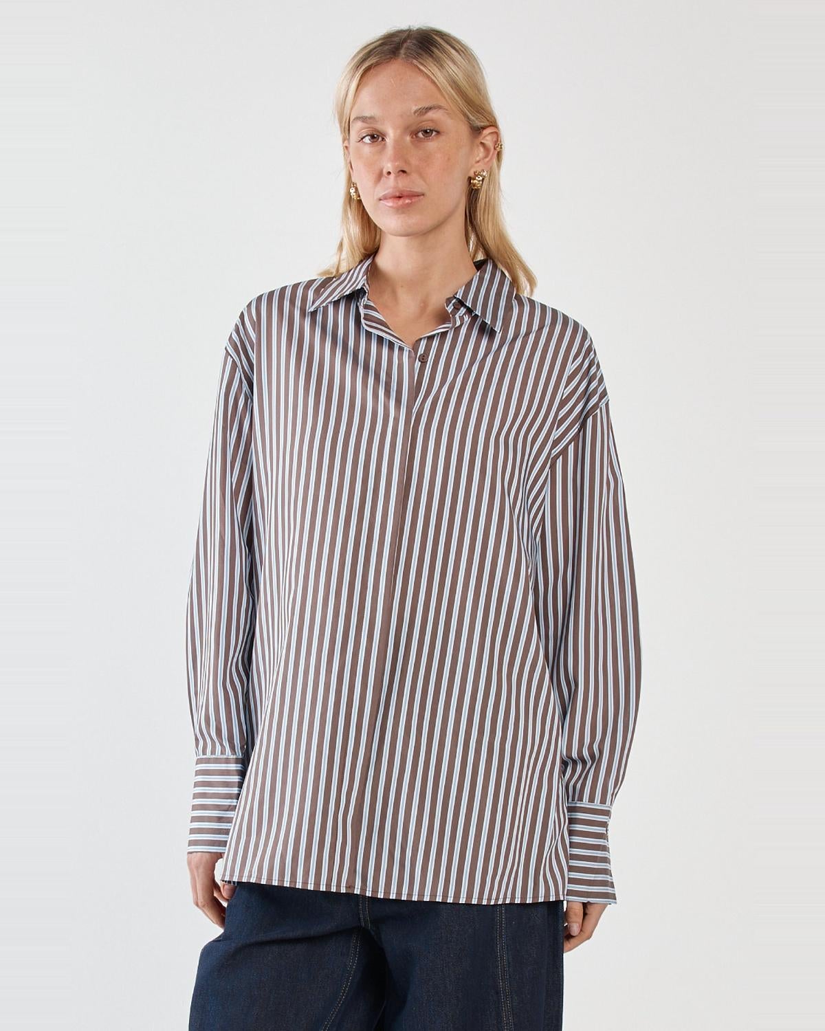 Claudia Stripe Shirt in Choc Blue | Chances Surf NZ