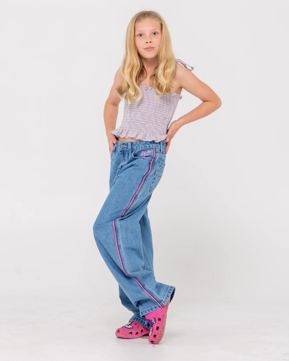 Girls Flip Low Rise Jean in Middy Blue/Pink | Chances Surf NZ