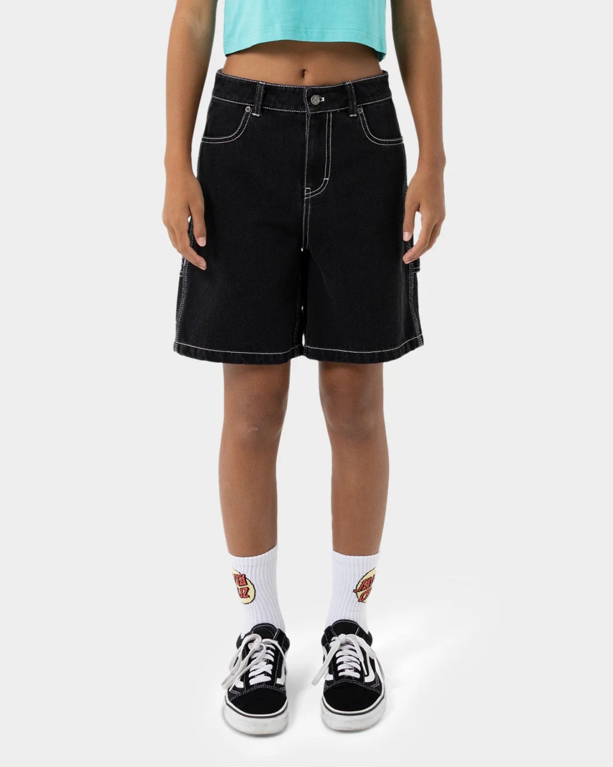 Girls Groovy Stack Carpenter Jean Short in Black | Chances Surf NZ