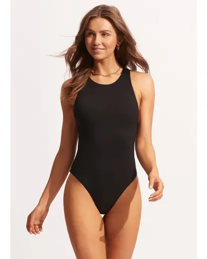 Knosfe Ribbed Deep V Neck Swimwear Solid One Piece Swimsuit for
