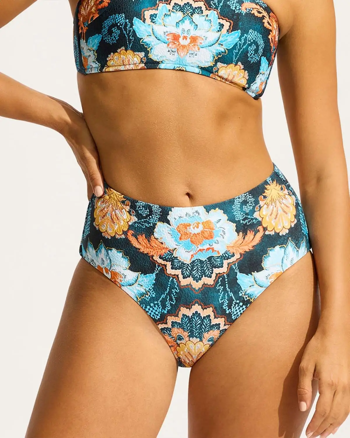 Navy high waisted bikini on sale