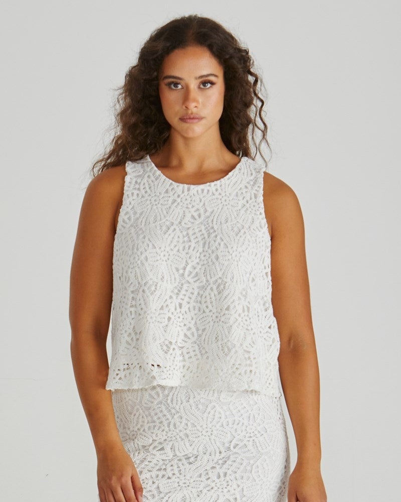 Kai Crochet Lace Tank Top in White | Chances Surf NZ