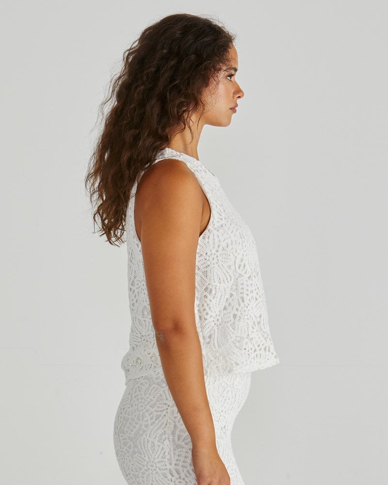 Kai Crochet Lace Tank Top in White | Chances Surf NZ