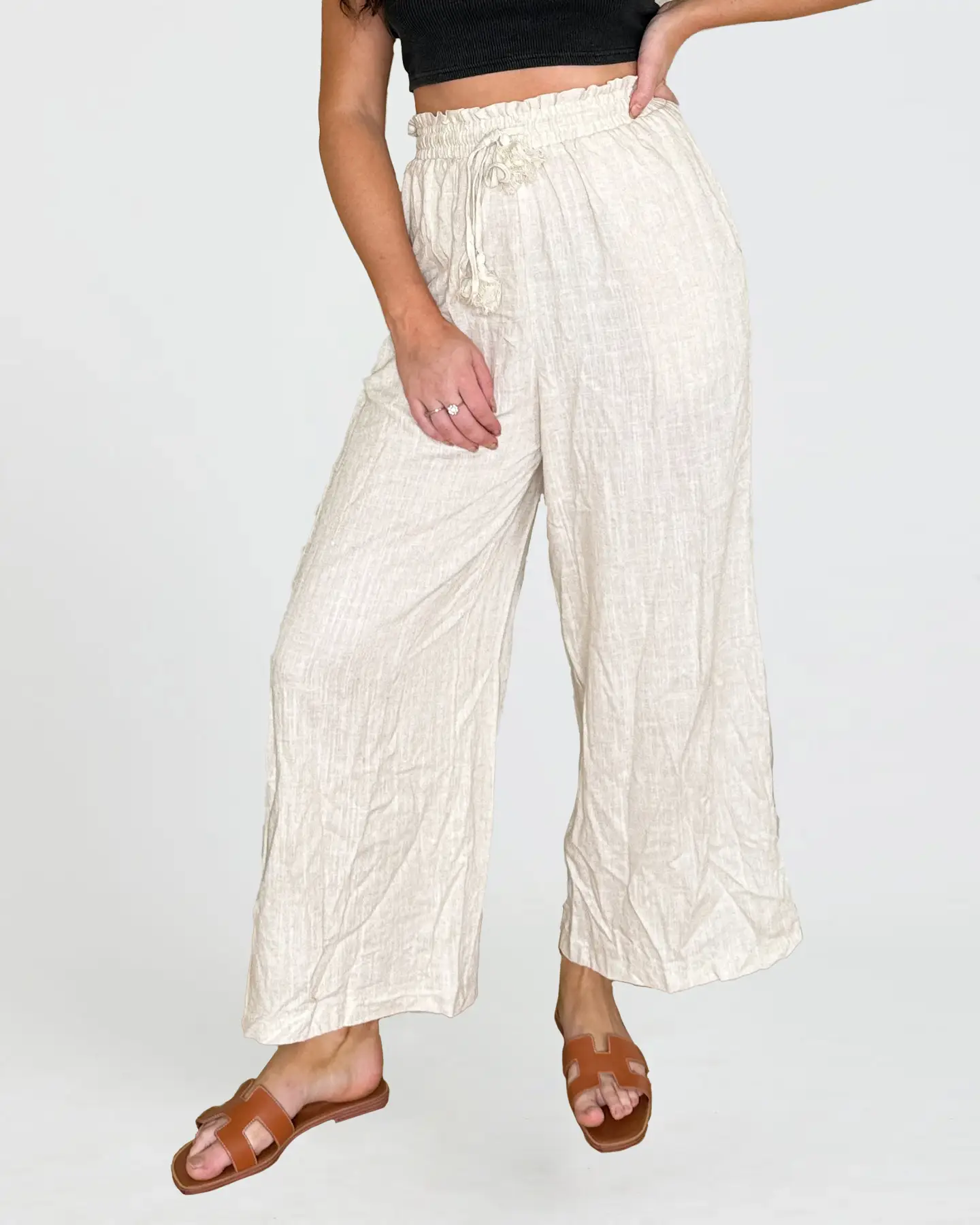 White linen wide leg 2025 pants womens