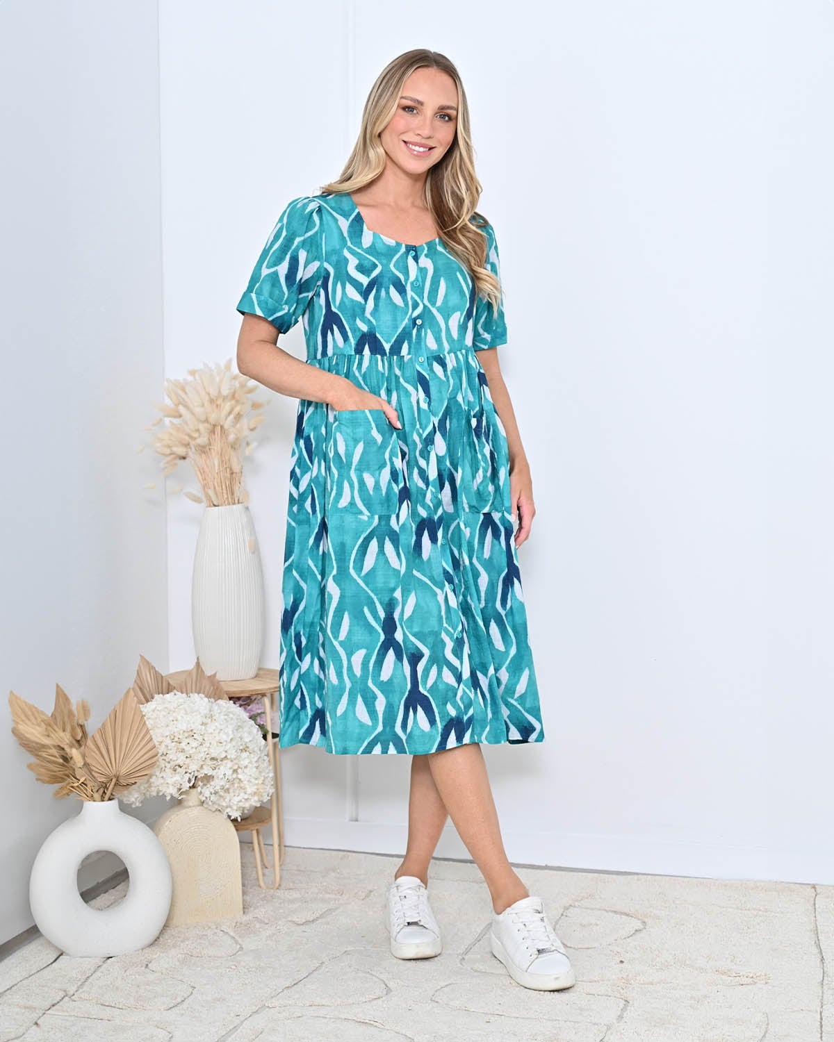 ethnic a line dress Striped Printed V-Neck Regular Sleeves A-Line Midi Ethnic Dress L