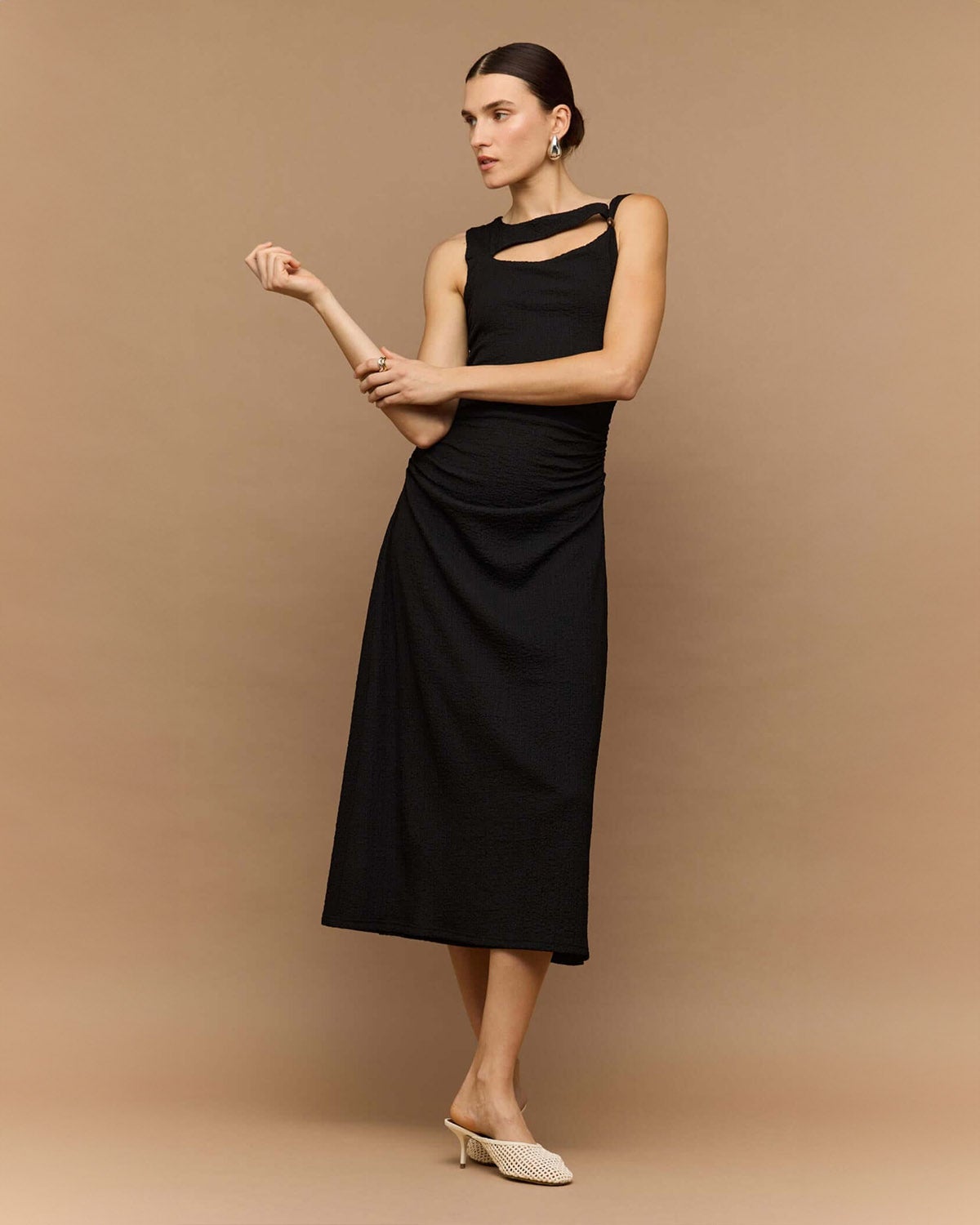 white christmas dresses Bodycon Black Cut Out Midi Dress main image 1