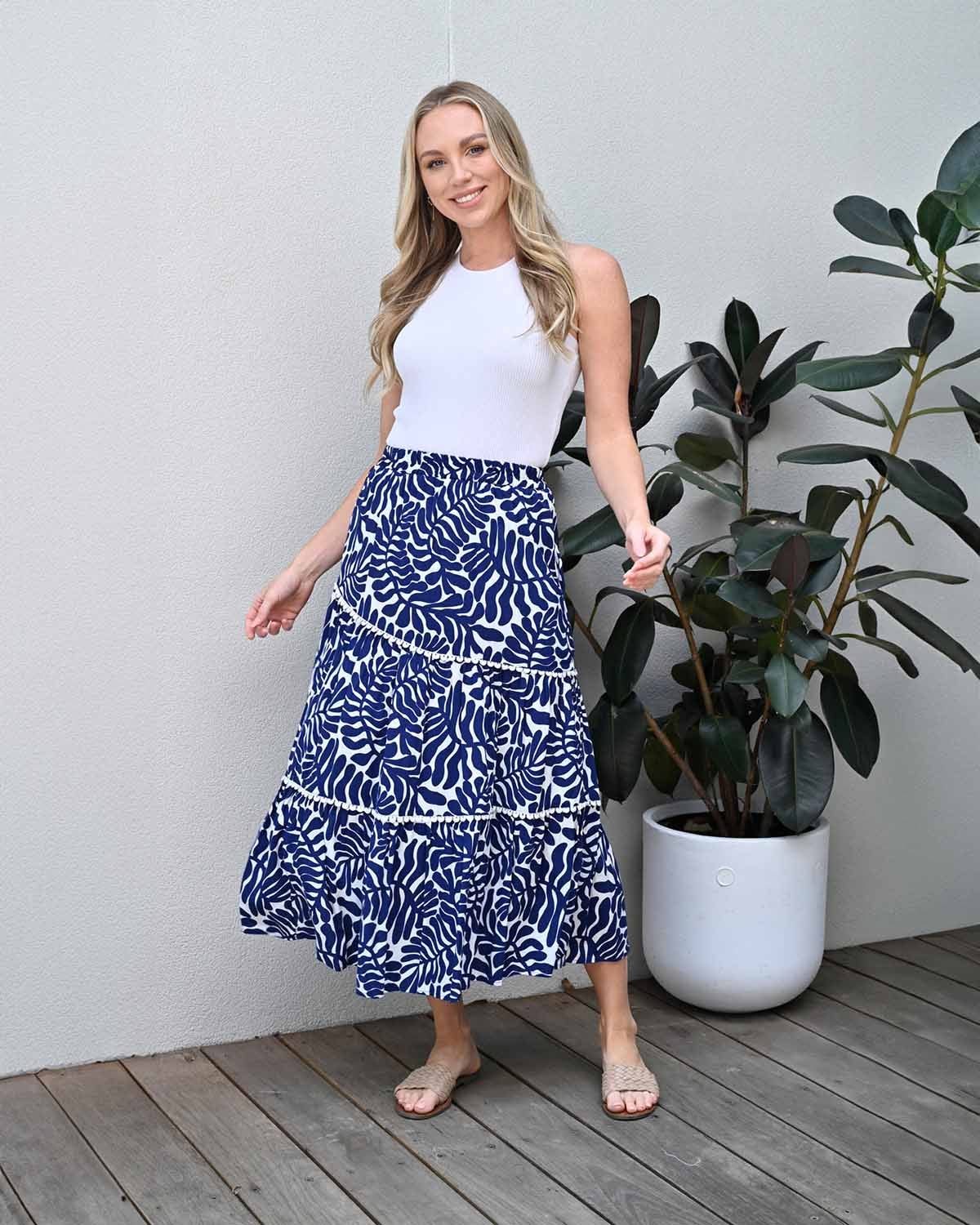 New U Collection Michelle Midi Skirt in Navy