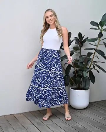 New U Collection Michelle Midi Skirt in Navy - Main Image