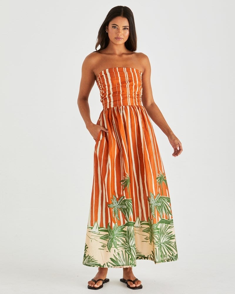 Mina Strapless Dress in Orange | Chances Surf NZ