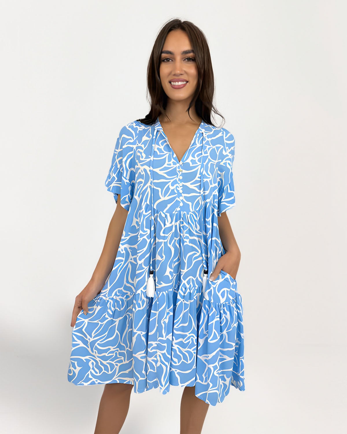 Odessa Babydoll Dress in Blue | Chances Surf NZ