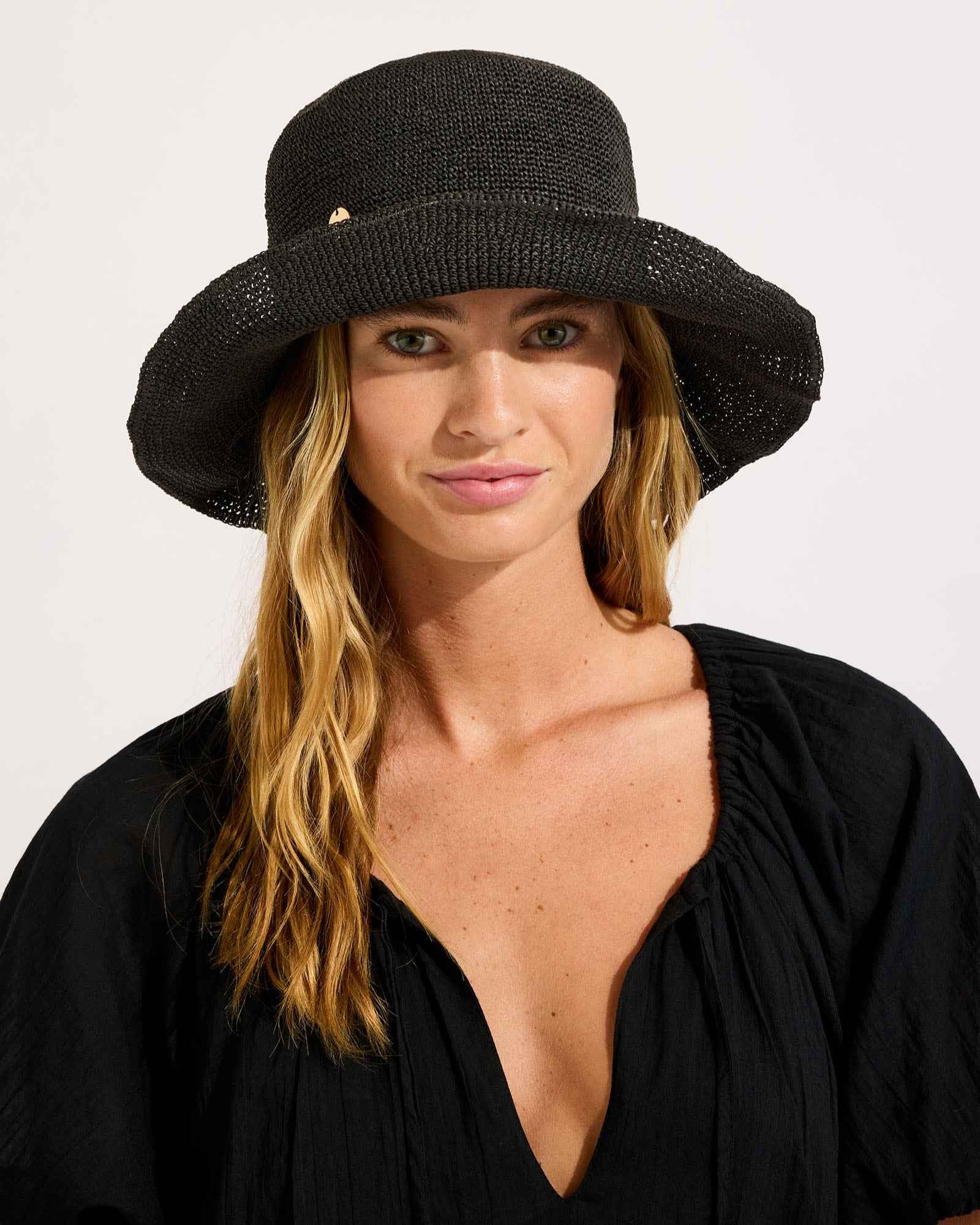 Packable Raffia Bucket Hat *shadylady in Black | Chances Surf NZ