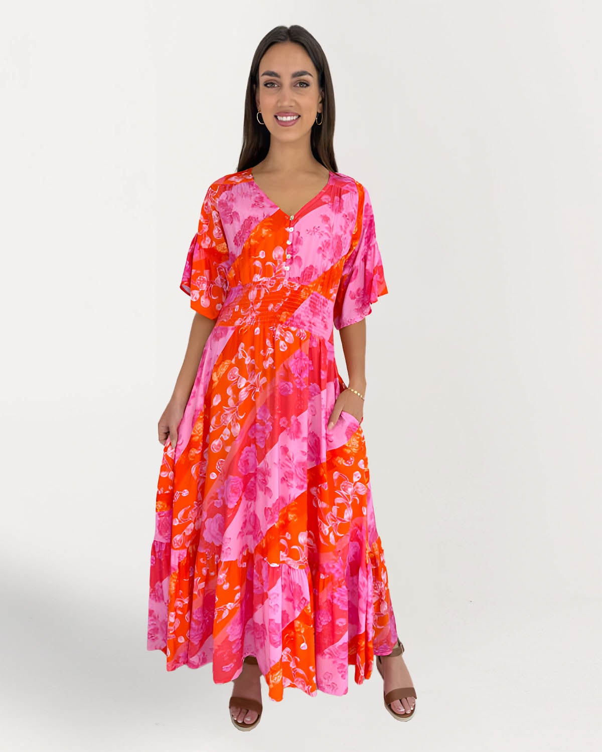 strapless open back dress Sadie Maxi Dress Orange Tropical Tulip Jacquard main image 0