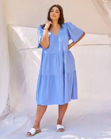 Regina Linen Dress in Blue Stripe | Chances Surf NZ Regina Linen Dress in Blue Stripe | Chances Surf NZ