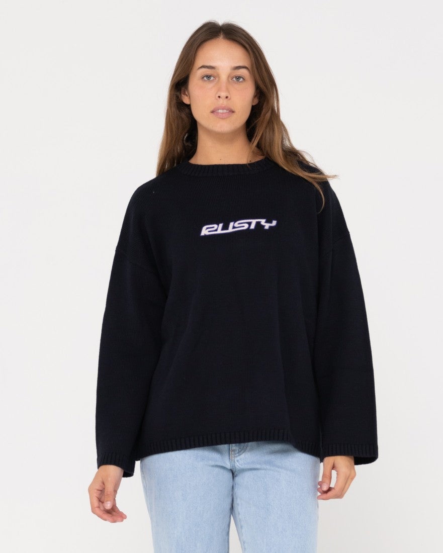 LOHEN U NECK ROMPERS 黒 新品 36 Zip Through Oversized Collar Rib Knit Jumper