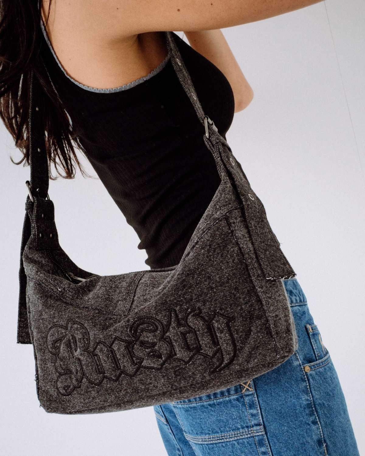 Roxanne Denim Shoulder Bag in Washed Black | Chances Surf NZ