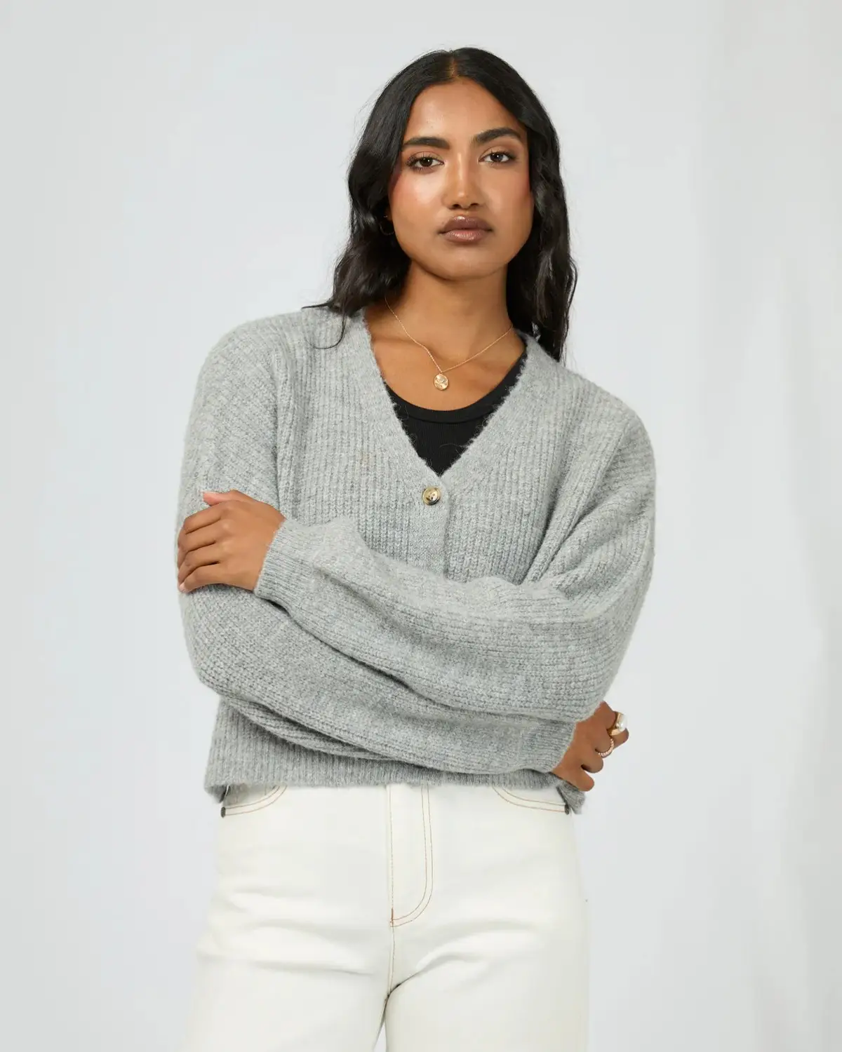 Selena Knit Cardigan in Grey Marle | Chances Surf NZ Selena Knit Cardigan in Grey Marle | Chances Surf NZ