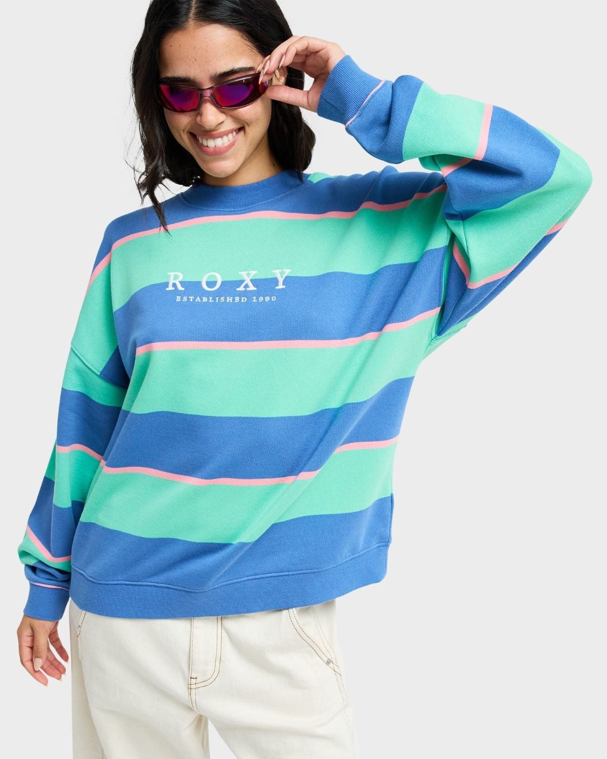 Strictly Stripes Oversized Jumper in Blue/Green | Chances Surf NZ