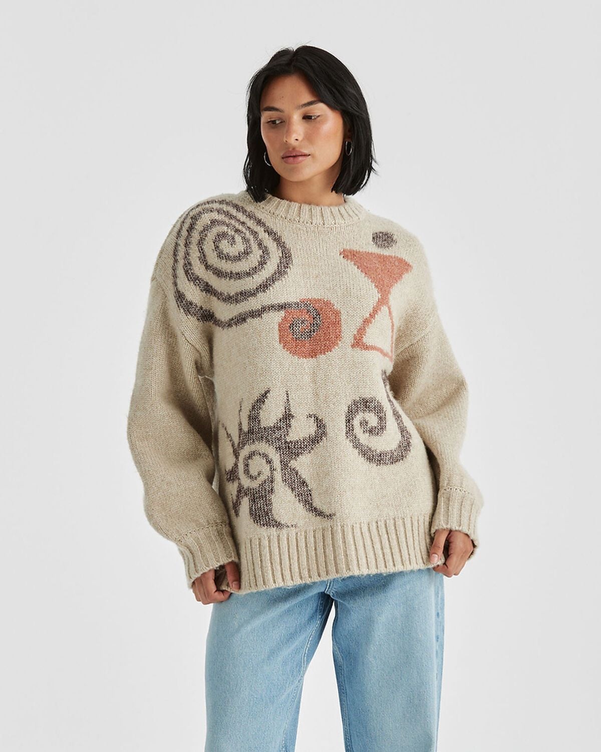 Symbols Slouch Knit Jumper in Cream Cacao | Chances Surf NZ