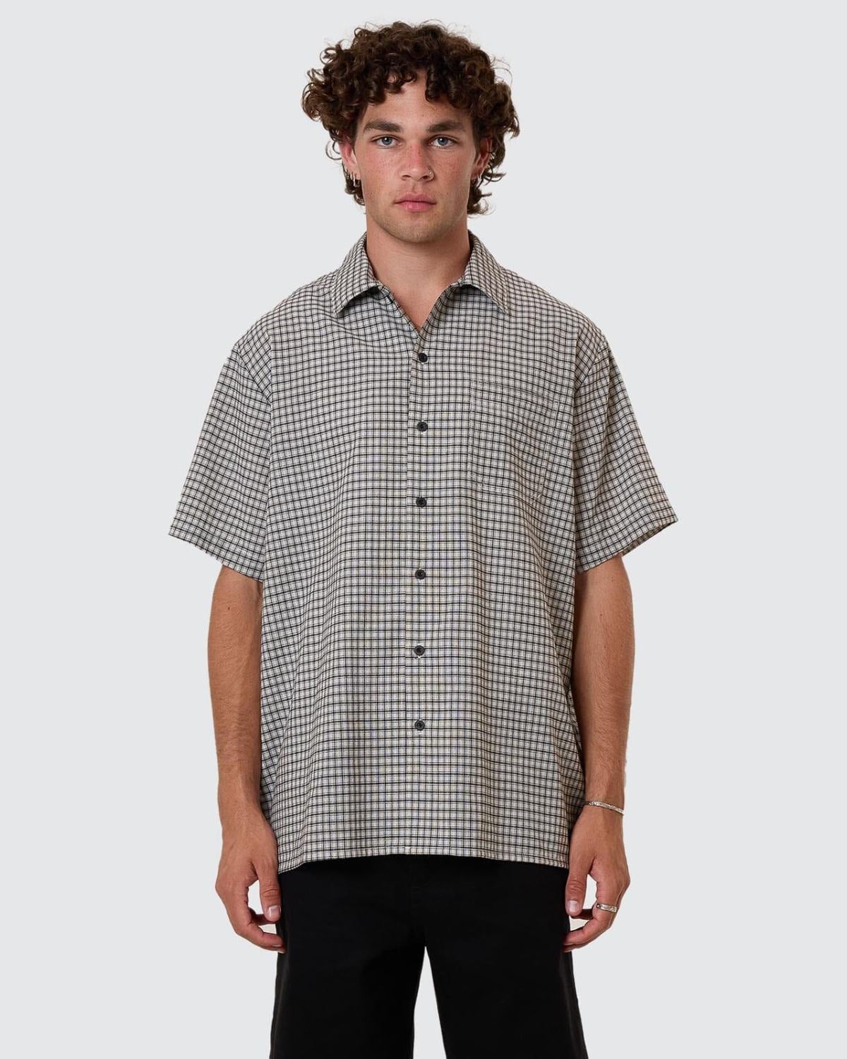 Union Check Shirt in Light Stone | Chances Surf NZ