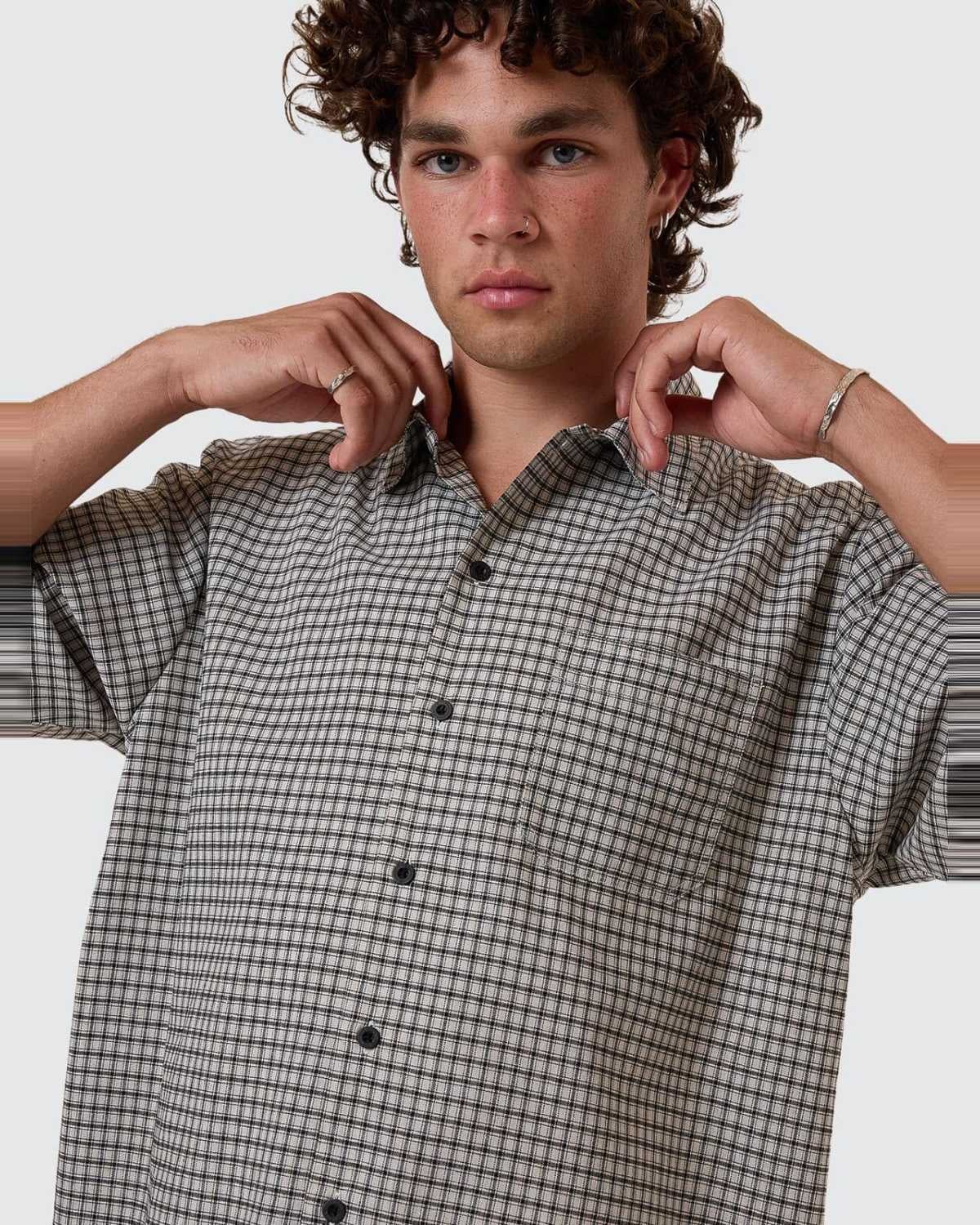 Union Check Shirt in Light Stone | Chances Surf NZ